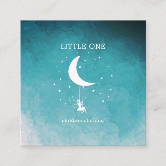 Elfe mit Zauberstab Schaukel Sterne Mond Vierkante Visitekaartje (Voorkant)