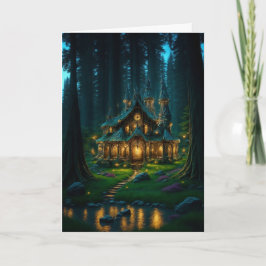 Elfen bos kasteel gevouwen kerstkaart feestdagen kaart