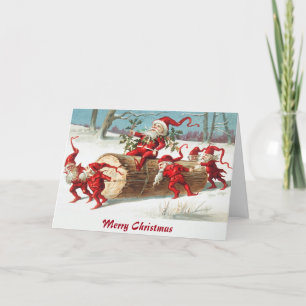 Elfen Brengen De Yule Log Kerst Kaart