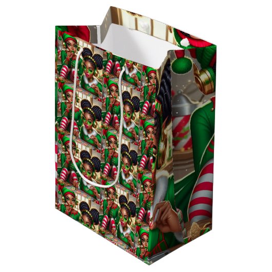 Elfen eten goodies medium cadeauzakje (Voorkant Gekanteld)