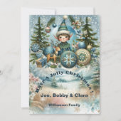 Elfen groeten sneeuwvlokken, kerstversiering, vrol feestdagenkaart (Voorkant)