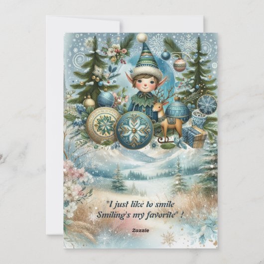 Elfen groeten sneeuwvlokken, kerstversiering, vrol feestdagenkaart (Achterkant)