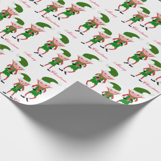 Elfen kerst cadeaupapier (Hoek)