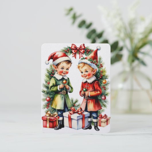 Elfen kerst feestdagenkaart (Staand voorkant)