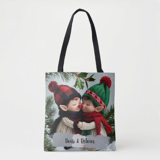 Elfen knuffelen onder de mistletoe tote bag (Voorkant)