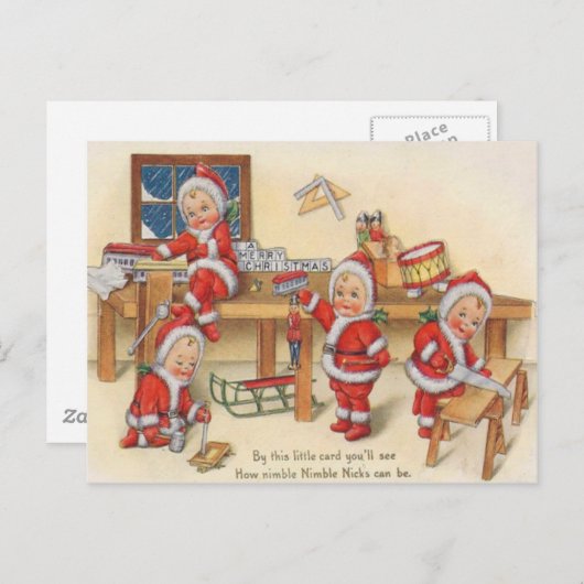 Elfen maken speelgoed briefkaart (Voorkant / Achterkant)