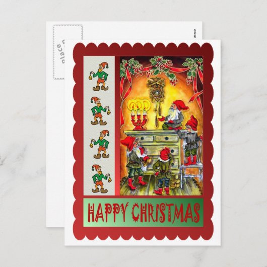 Elfen thuis feestdagenkaart (Voorkant / Achterkant)