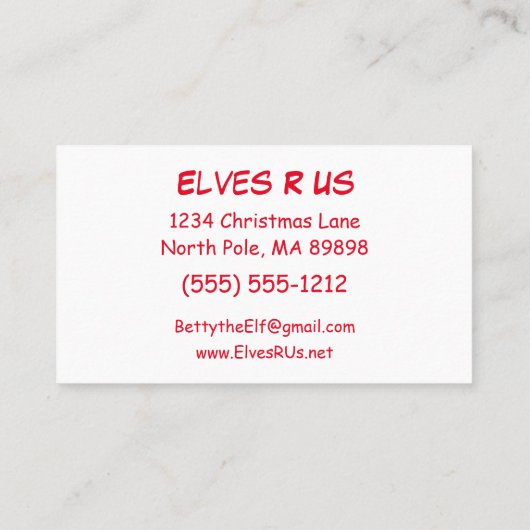 Elfen zijn ons Vrouw Elf w Snoepjes Visitekaartje (Achterkant)