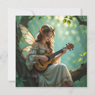Elfenfee die ukulele speelt in betoverd bos kaart