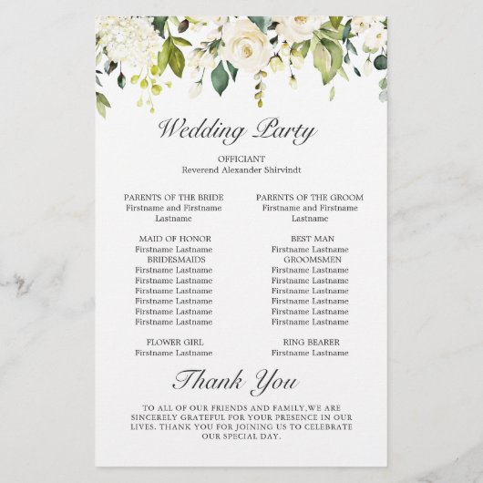 Elfenwit Rozen Bloemige Huwelijksceremonie Program (Achterkant)