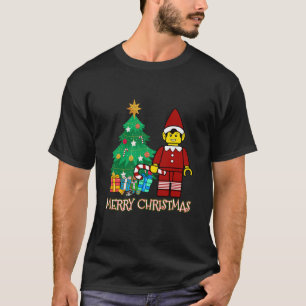 Elffiguur Vrolijk kerstblokken bakstenen gebouw T-shirt