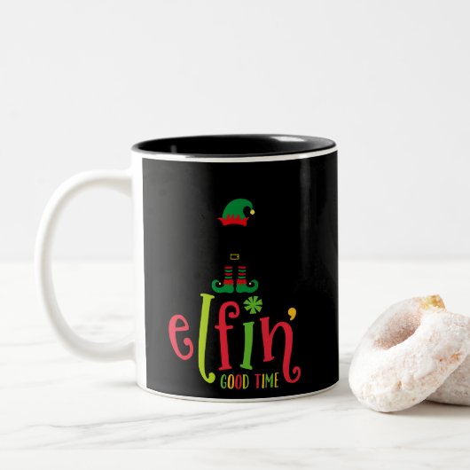 Elfin Good Time Tweekleurige Koffiemok (Met donut)