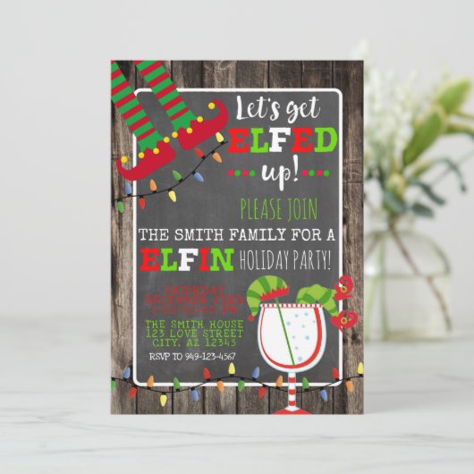 Elfin Kerstfeestdag: Uitnodiging (Staand voorkant)
