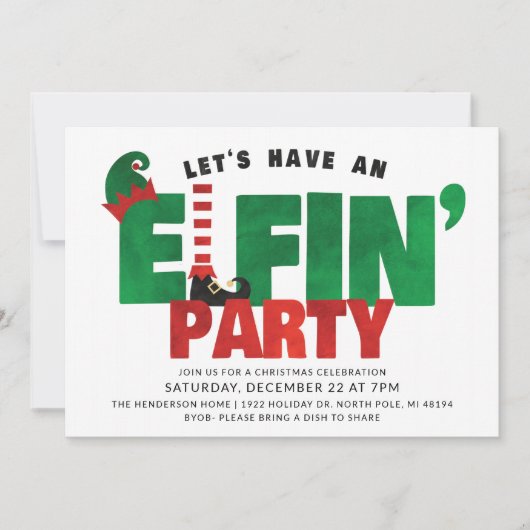 Elfin Party - Funny Kerstparty - Uitnodiging (Voorkant)