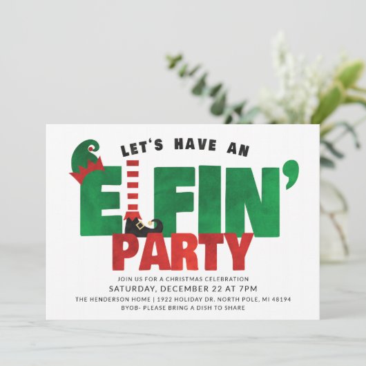 Elfin Party - Funny Kerstparty - Uitnodiging (Staand voorkant)