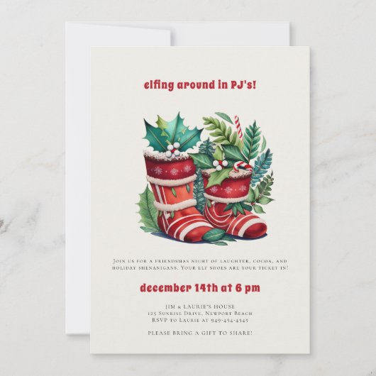 Elfing PJ's Vriendsmas Grappig Kerstfeest Kaart (Voorkant)