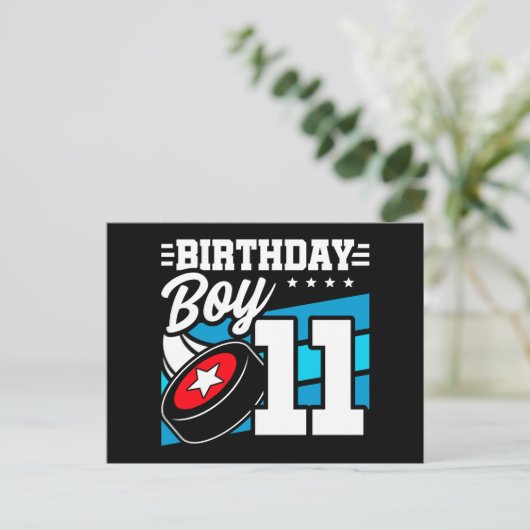 Elfjarig feestje thema ijshockey elfde verjaardag  briefkaart (Staand voorkant)