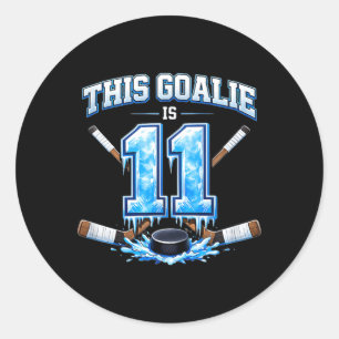 Elfjarige verjaardag ijshockey doelman ronde sticker