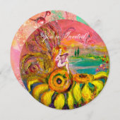 ELFJE VAN DE ZONNEBLOEM geel roze fuchsia glans Kaart (Voorkant / Achterkant)