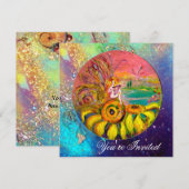 ELFJE VAN DE ZONNEBLOEMEN geel blauw roze glans Kaart (Voorkant / Achterkant)