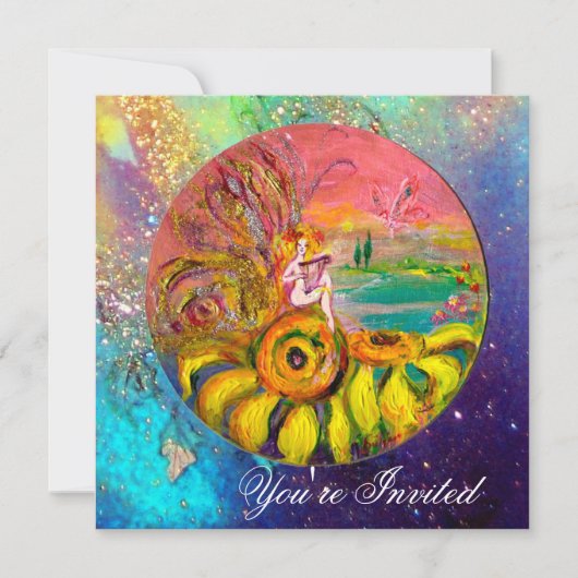 ELFJE VAN DE ZONNEBLOEMEN geel blauw roze glans Kaart (Voorkant)