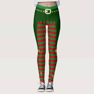 Elfo Navideño - Disfraz con Cinturón y Rayas  Leggings