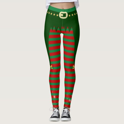 Elfo Navideño - Disfraz con Cinturón y Rayas  Leggings (Voorkant)