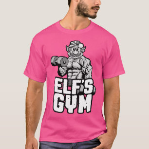 Elfs Gym Dumbbell Curl Bodybuilder Christmas Worko T-shirt