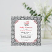 Elgant Damask Pink Stroller Baby shower Invitation Kaart (Staand voorkant)