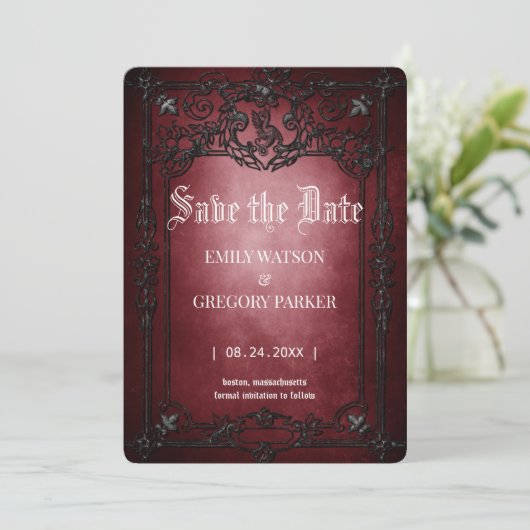 Elgant Gothic Blauwgroen Rust Red ingelijst Save t Save The Date (Staand voorkant)