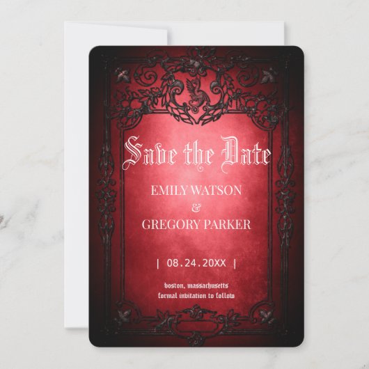 Elgant Gothic Blauwgroen Rust Red ingelijst Save t The Date (Voorkant)