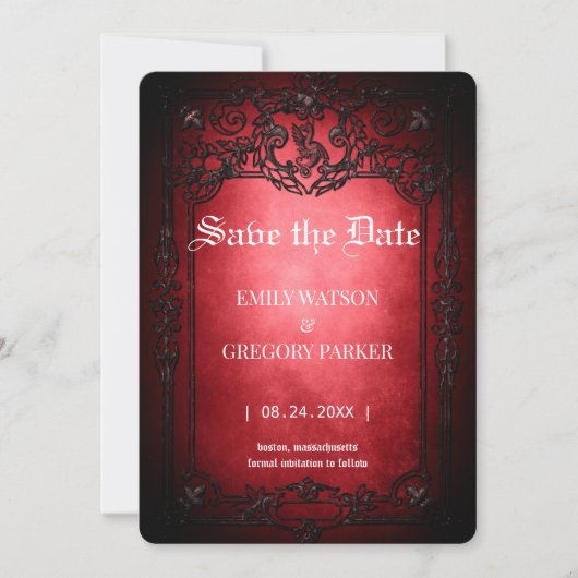 Elgant Gothic Blauwgroen Rust Red ingelijst Save t The Date (Voorkant)