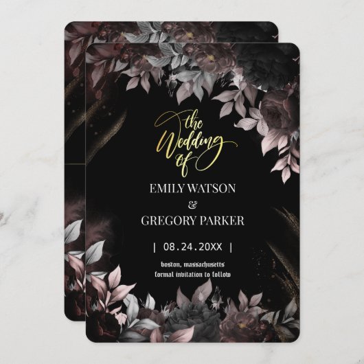 Elgant Gothic Rust Zwart Rozen Save The Date (Voorkant / Achterkant)