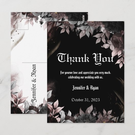 Elgant Gotisch Bourgondië Rood en Zwart Bloemen Briefkaart (Voorkant / Achterkant)