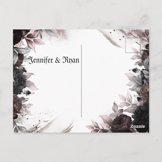 Elgant Gotisch Bourgondië Rood en Zwart Bloemen Briefkaart (Achterkant)