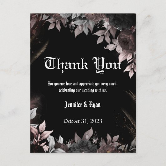 Elgant Gotisch Bourgondië Rood en Zwart Bloemen Briefkaart (Voorkant)