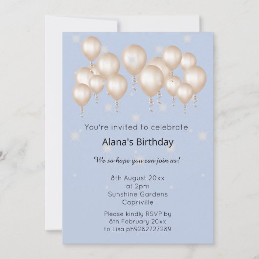 ELGANT MODERN BALLOON LIGHT BLUE BIRTHDAAG KAART (Voorkant)