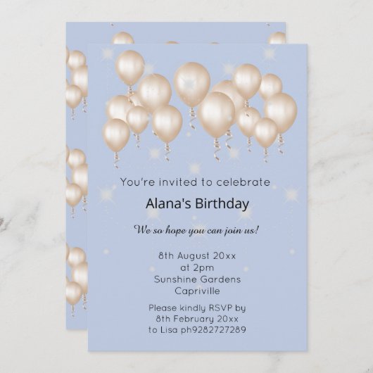 ELGANT MODERN BALLOON LIGHT BLUE BIRTHDAAG KAART (Voorkant / Achterkant)