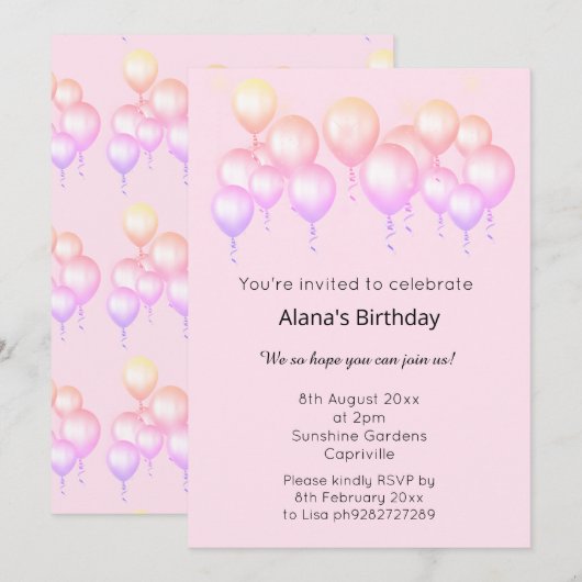 ELGANT MODERN BALLOON  PASTEL BIRTHDAY KAART (Voorkant / Achterkant)