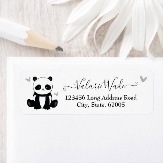 Elgant Script Cute Panda en het Adres van de Terug Etiket (Insitu)