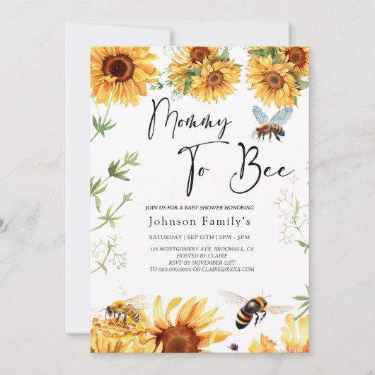 elgante Zonnebloem baby shower bij uitnodiging (Voorkant)