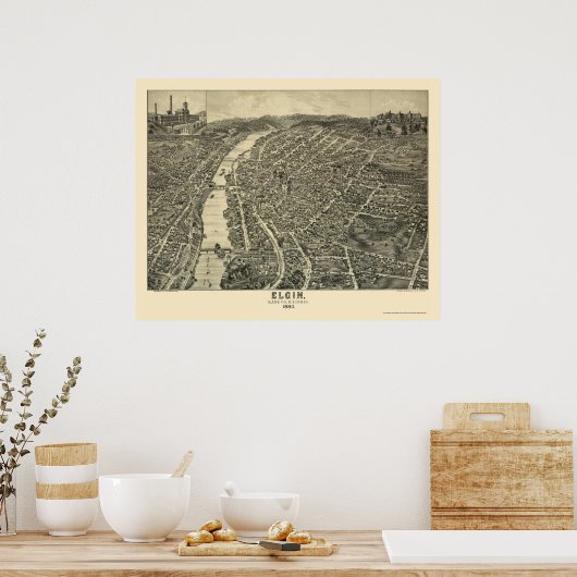 Elgin, IL Panorama Map - 1880 Poster (Keuken)