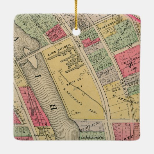 Elgin Illinois 1871 Map Elgin Watch Factory Keramisch Ornament (Achterkant)