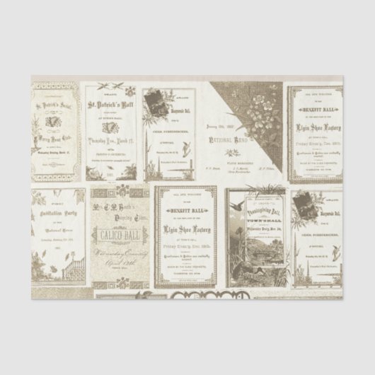 Elgin Illinois 1880's Sepia Club Invitations Party Tissuepapier (Voorkant)