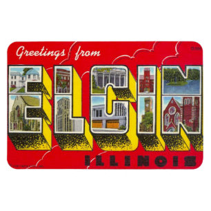 Elgin Illinois IL Large Letter Briefkaart Magnet!! Magneet
