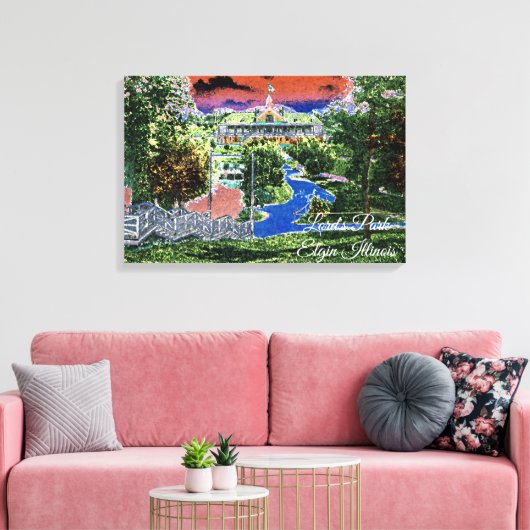 ELGIN ILLINOIS LORDS PARK PAVILION 1920'S ART UITZ CANVAS AFDRUK (Insitu (Woonkamer))