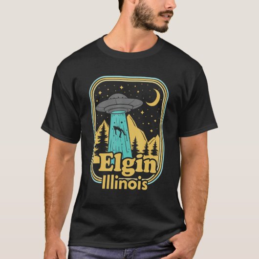 Elgin Illinois Ufo Alien Hunter 80s State Pride T-shirt (Voorkant)