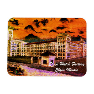 Elgin Watch Factory Colorful Waterverf 1920 Art Magneet
