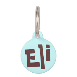 Eli Dark Brown op Light Blue Puppy Dog Name Tag Huisdierpenning