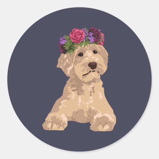 Eli de zoete bloem kroon gouden labradoodle ronde sticker (Voorkant)